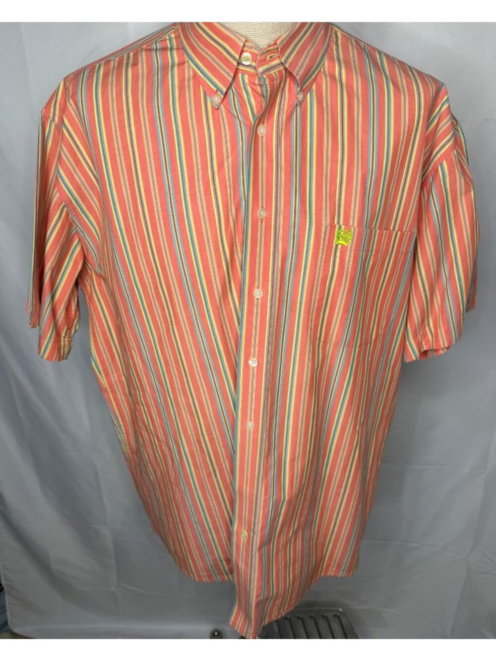 Cinch Mens XL Orange Striped Button-Down Shirt Short Sleeves Multi-Color